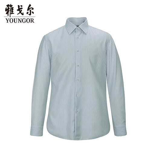 YOUNGOR shirt men's spring and summer young men's long-sleeved shirt cotton blended striped shirt comfortable and crisp 2026 shopping mall same style Lake blue striped YLXD110938GBY 38 (170/84Y)