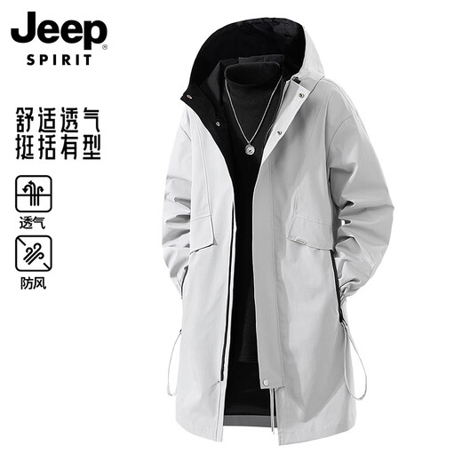 JEEP SPIRIT Jeep Windbreaker Men's Spring Teen Trendy Hooded Windproof Casual Mid-Length Jacket Black 3XL