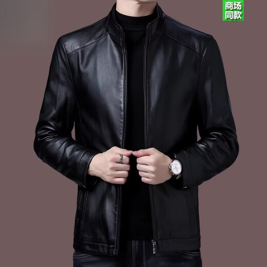FALAMONE men's leather jacket, Haining leather jacket, velvet and thickened fashionable black M 170_