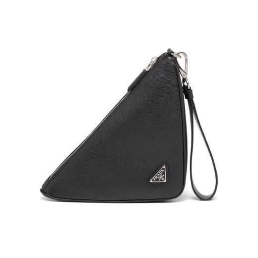 PRADA Men's Clutch Zippered Closure Portable Storage Accessory With Carry Black Genuine Leather Embossed Logo Black One Size