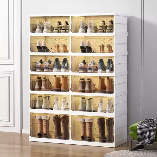 Yusenyi Shoe Cabinet Free of Installation and Folding Transparent Folding Shoe Rack Plastic Shoe Box Shoe Rack Storage Box Shoe Cabinet Light Luxury and High-Level Sense (First Best Selling Transparent) 6-layer Installation-Free Shoe Box