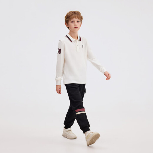 Hush Puppies children's clothing children's boys 2025 autumn new t-shirt simple classic casual versatile digital long-sleeved polo shirt original white 170 cm