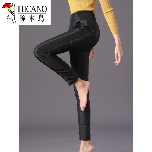 Woodpecker (TUCANO) Official Down Pants Women's Winter Outerwear High-waisted Slim Fit Plus Velvet Thickened Windproof and Warm Middle-aged and Elderly Loose Women's Cotton Pants Black Upgraded Black Down Cotton Pants L (95-105Jin Jin equals 0.5kg)