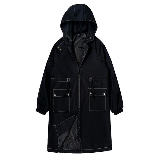 Playboy windbreaker men's autumn and winter mid-length hooded men's casual thick coat young men's loose long velvet coat 11-F262 hooded long windbreaker coat black XL recommended weight 135-160Jin Jin equals 0.5 kg