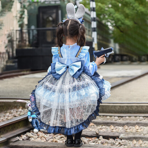 Chongyou Judy Rabbit Officer Dress Children's velvet winter girl's autumn and winter baby Lolita princess dress Rabbit pendant + headband + socks + panniers + rabbit velvet skirt Ready in stock with drag 100 cm