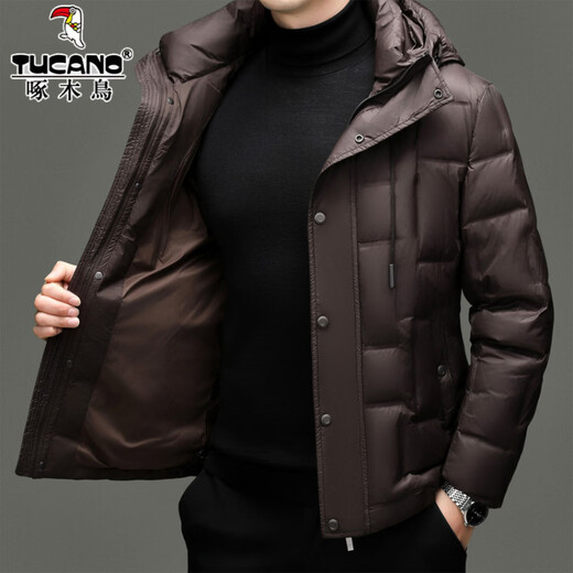 Пуховик «Дятел», мужская зимняя утолщенная теплая куртка на белом утином пуху 90, модная короткая зимняя куртка с капюшоном из флиса с высоким наполнением, RR-YR82506, черный M