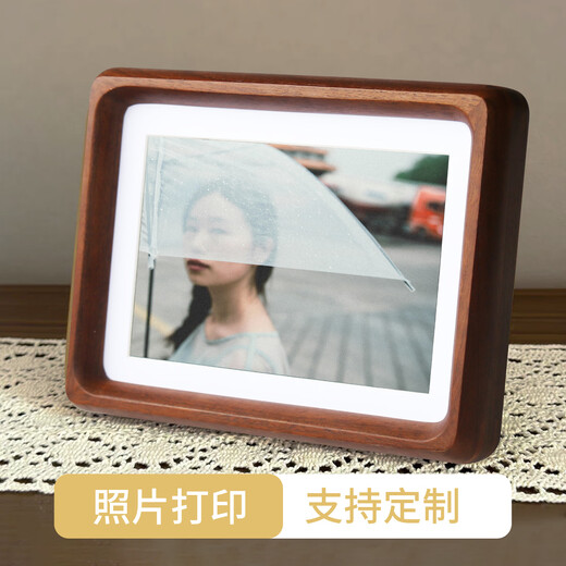 Aijiali solid wood high-end photo frame with mortise and tenon structure, retro style, dual-purpose for table and wall hanging, photo frame can be placed horizontally or vertically, walnut color (photos can be printed for free), 8 inches, inner frame 15*20cm