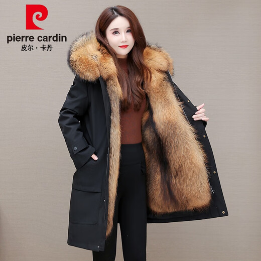 皮尔卡丹（pierre cardin）高档派克服女貂可拆卸内胆2025新款冬仿狐狸毛中长款皮草外套大衣 中款黑壳黄色内胆 加厚75厘米 M90-105斤