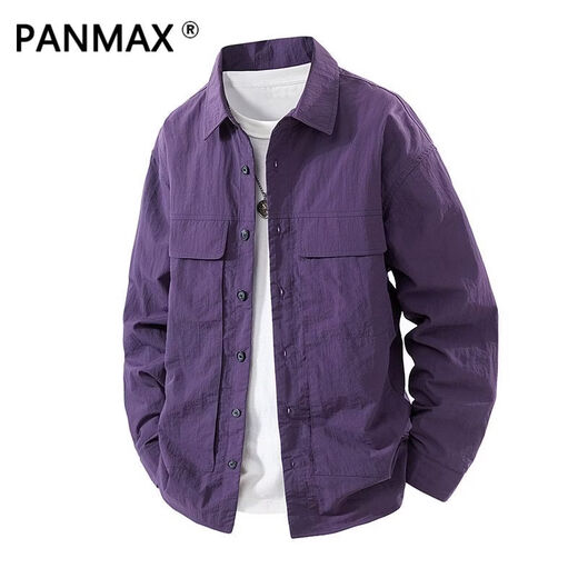 PANMAX new shirt, loose, trendy, handsome, trendy brand shirt, pocket lapel, long-sleeved, casual and versatile jacket, Wilderness Purple XL Recommended 135-150 Jin Jin equals 0.5 kg