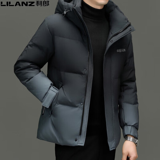 利郎（LILANZ）渐变色羽绒服冬季加厚白鸭绒青年大学生时尚潮流连帽外套 钢铁灰色 M 170【100-120斤】