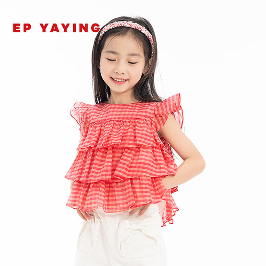 EP YAYING Children's Clothing 2026 Spring Girls New Feifei Sleeve Cake Top Princess Short Style Red 150