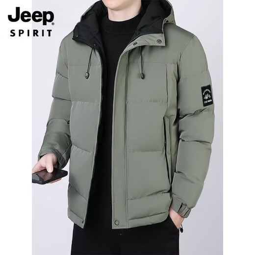 JEEP SPIRIT2025 new winter men's down imitation silk cotton coat thickened warm hooded coat cold-resistant imitation silk cotton coat casual light brown 3XL