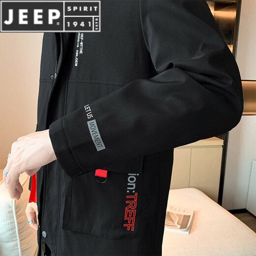 JEEP SPIRIT Autumn and Winter Plus Velvet Thickened Windbreaker Men's Fat Man Plus Fat Extra Size Medium Long Jacket Fat Man Loose Casual Jacket Trendy Black Plus Velvet 6XL