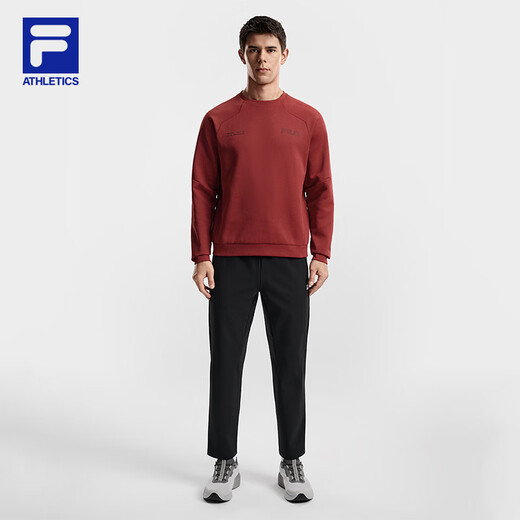 FILA Official Men's Pullover Sweatshirt 2026 Spring New Fitness Sports Comfortable Knitted Long-Sleeved Top Dark Blush-WI L 175/96A/L