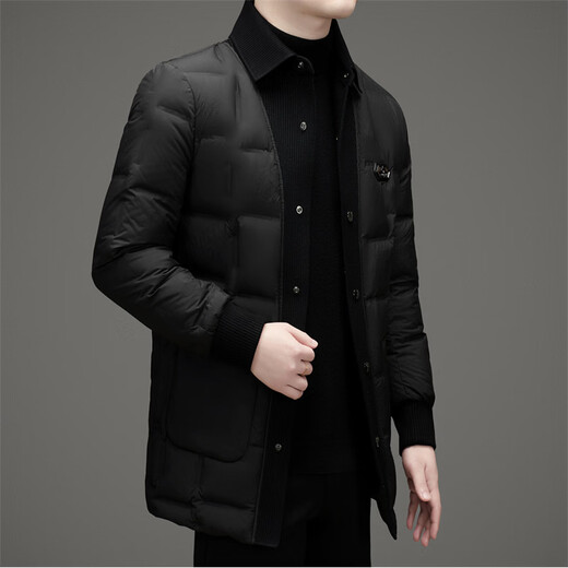 MAGIOPY light luxury high-end brand men's fashion new down jacket winter single-breasted lapel mid-length white duck down jacket black M 170
