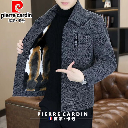 Pierre Cardin Abrigo de lana engrosado de terciopelo para hombre Chaqueta de lana corta y delgada para jóvenes de invierno Chaqueta cálida y atractiva de estilo coreano azul gris M