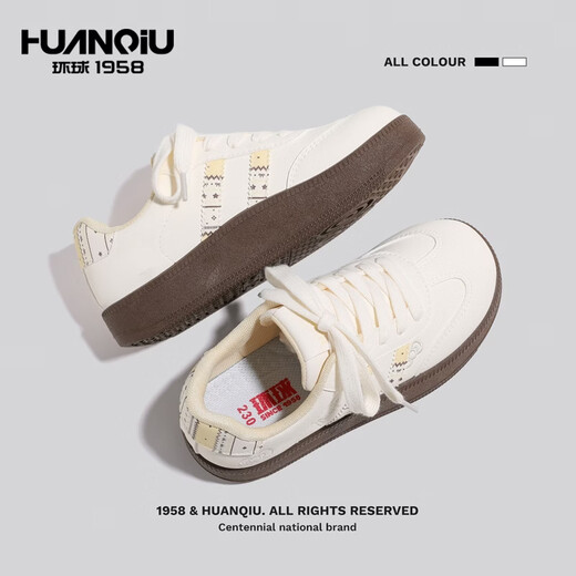 Global Campus Style Moral Training Shoes 2026 Spring New Sneakers Fair Isle White Shoes Cute Casual Shoes Beige 38