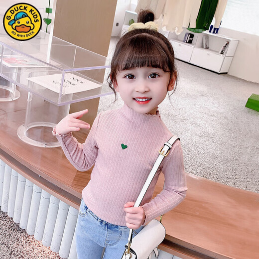 G.duck girls thin knitted bottoming shirt spring and autumn 2025 new children's sweater autumn long-sleeved T-shirt baby tops lotus root pink 90 cm