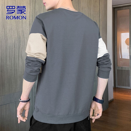 ROMON sweatshirt men's 2026 spring new long-sleeved T-shirt men's jacket casual men's loose top gray XL
