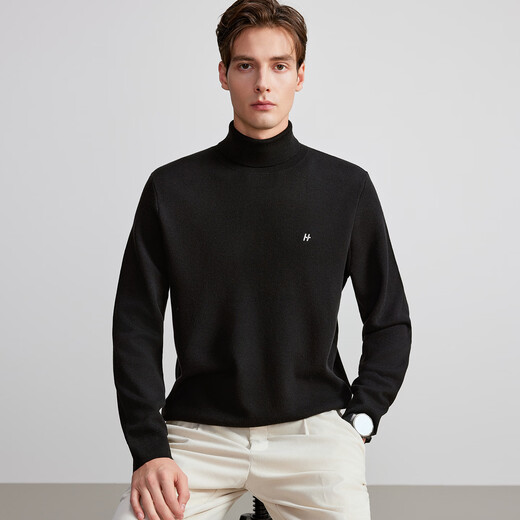 HECHTER Turtleneck Wool Sweater Comfortable Pullover Autumn and Winter Warm Men's Tops Everyday Versatile Bottoming Shirt France Black - Hot Selling Color XL
