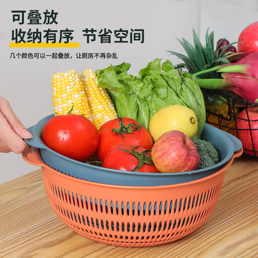 Yusenyi vegetable basket household vegetable washing basket 3-piece set kitchen drain basket plastic fruit storage basin fruit plate orange medium 1 piece