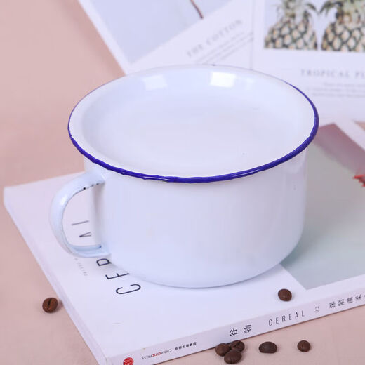 Tuojin old-fashioned nostalgic enamel instant noodle bowl with lid fast food cup tea jar large large capacity student rice jar lunch box lunch bowl 15cm pure white 1300ml