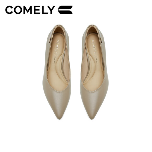 COMELY high-heeled shoes for women 2026 new style non-tiring versatile shoes spring genuine leather thick heel work shoes Milk Tea Apricot 37