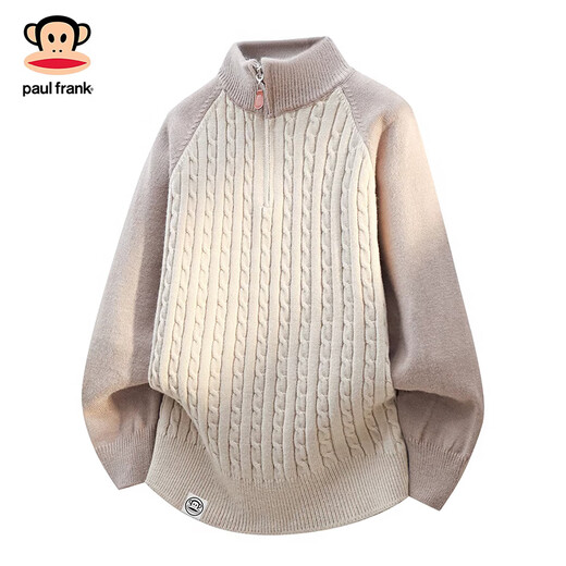 Big mouth monkey (paul frank) American retro casual sweater for men 2026 spring new fashion brand versatile warm contrast half-collar knitted top khaki beige official authentic M recommended 90-105Jin Jin equals 0.5 kg