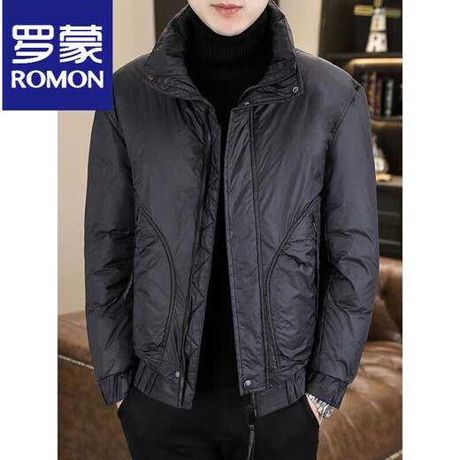 ROMON stand collar down jacket men's winter lightweight short white duck down winter jacket casual large size warm and cold-proof clothing 1293 black M
