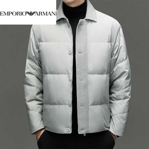 EMPORIO ARMANI Armani Down Jacket Men's Light Luxury Lapel Dad Clothes Trendy Simple Short Autumn and Winter Style New National Standard 90 Down Jacket Black M 170