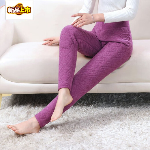 Chujing New Women's German Velvet Knee Pads Warm Pants Mom High Waist Plus Velvet Thickened Cotton Pants Large Size Solid Color Leggings Purple German Velvet Rabbit Fur Knee Pads S Small Recommended 90-115 Jin Jin is equal to 0.5 kg to wear