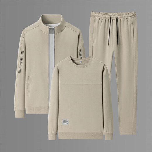 JEEP SPIRIT Sports Suit Men's Autumn and Winter Casual Suit Men's Outdoor Large Size Men's Sweater Pants Three-piece Set Black Three-piece Set XL