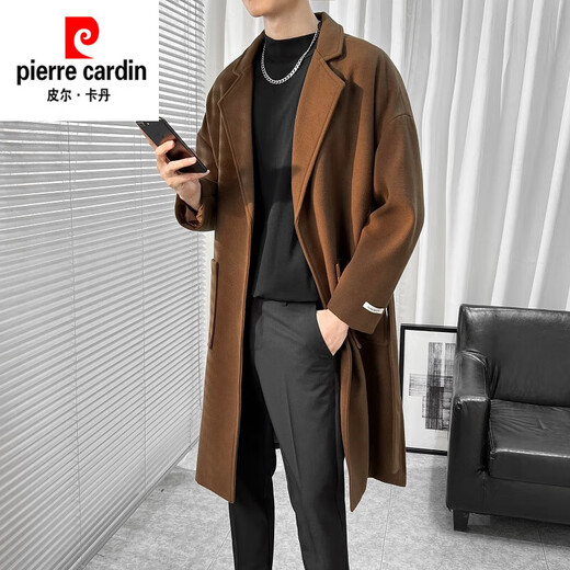 Pierre Cardin British Windbreaker Jacket Men's Mid-Length Spring and Autumn Fatty Large Size Woolen Over-the-Knee High-Quality Men's Kensington Coat Khaki 5XL