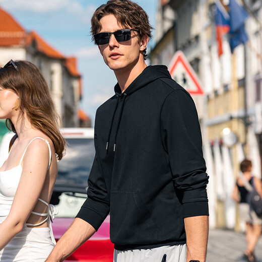 布先生轻薄打底卫衣男休闲连帽男款内搭上衣2025新品KT15763 石墨黑 L (175)