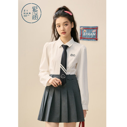 Zihan (ZIHAN) Zihan college style tie long-sleeved shirt for women 2026 spring new bow embroidered white inner shirt white S