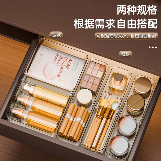 Straw Bear (DOCOXO) Drawer Storage Box Transparent Retractable Drawer Box Cosmetic Sundries Organizer Box Cutlery Drawer Storage Retractable Transparent Narrow Style 1 Pack Retractable