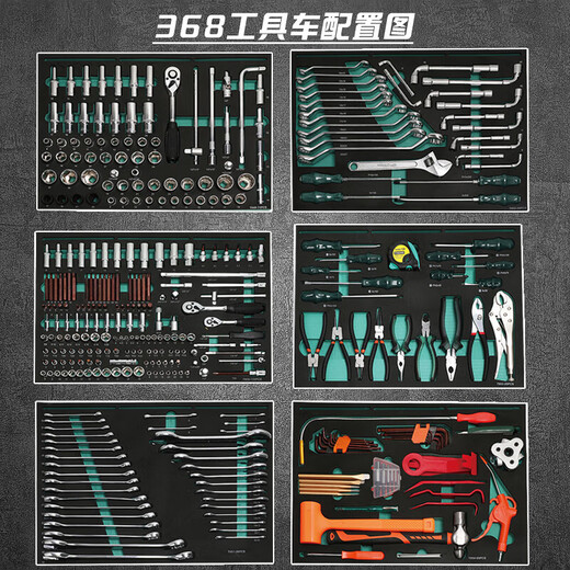 Kezitu Auto Repair Tool Combination Tool Cart 368 Pieces Certain Da Model Set 7-Layer Car Repair Tool Cabinet Maintenance Trolley Xinrui 352 Piece Set Tools + Four Colors Available