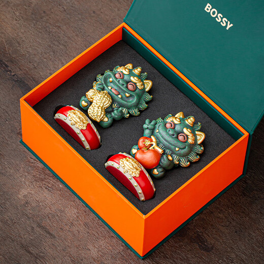 BOSSY Forbidden City Style Cultural Creation Lucky Stone Lion Good Things Happen Ornament Tea Pet Housewarming Wedding Birthday Company New Year Gift Brand New Upgraded Good Things Happen Pair + Base High-end Gift Box