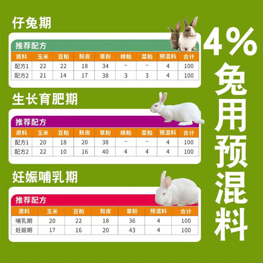OIMG rabbit premix meat rabbit pup baby rabbit rabbit premix fattening rabbit feed female rabbit premix major manufacturer Sino-US Puco 4% rabbit premix 4 Jin Jin equals 0.5 kg, buy 4 get 1 free, get 5 bags, mixable material 500 Jin Jin equal to 0.5 kg