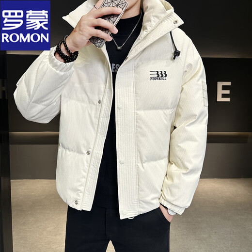 ROMON белый утиный пуховик мужской короткий зимний 2025 новый высококачественный с капюшоном красивое утолщенное зимнее пальто модный бренд черный M