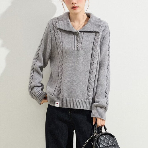 CHOCOOLATE it women's Korean high-end polo collar sweater for women 2026 early spring new loose lazy style sweater apricot M