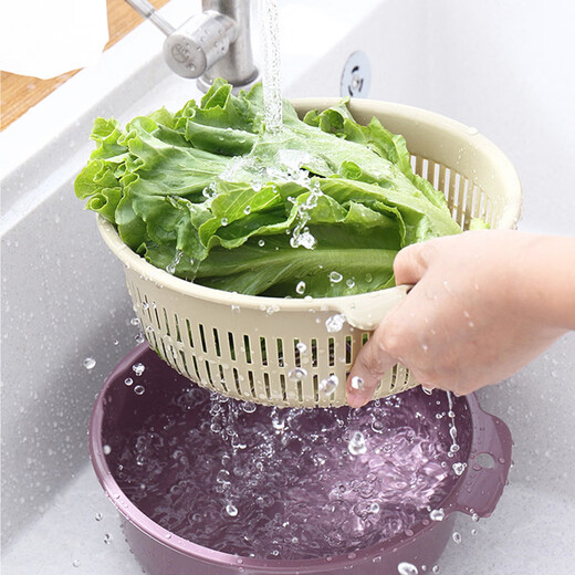Shantou Lincun double-layer drain sieve multi-functional household plastic vegetable basket fruit washing basin drain basket sieve vegetable basket small wine red