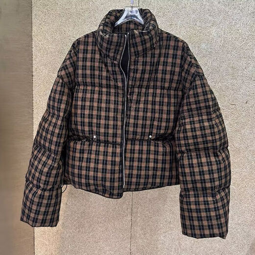 Playboy (PLAYBOY) Plaid Down Jacket Women's Short Stand Collar 2026 New Retro Small Loose Thick White Duck Down Bread Jacket Trendy Official Flagship Off-White S 90-130Jin Jin is equal to 0.5 kg
