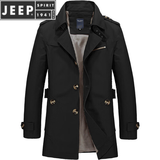 JEEP SPIRIT休闲男士工作外套纯棉风衣2026春秋季男装新款男式夹克 黑色 M