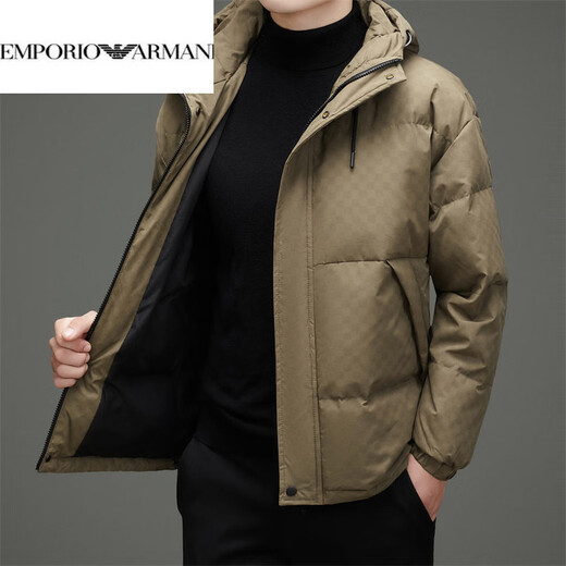 EMPORIO ARMANI Armani 2025, новый пуховик, мужская зимняя куртка с капюшоном, утолщенный белый утиный пух, красивый корейский вариант, модная защита бренда, цвет хаки XL