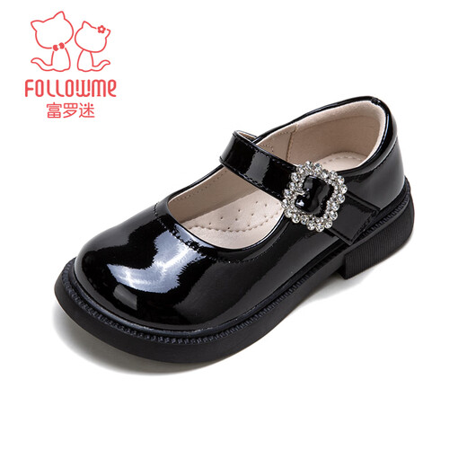Fuluo Mi Girls' Leather Shoes 26 Spring British Style Campus Soft Sole Performance Shoes Children's Comfortable and Versatile Shoes Shadow Black 30