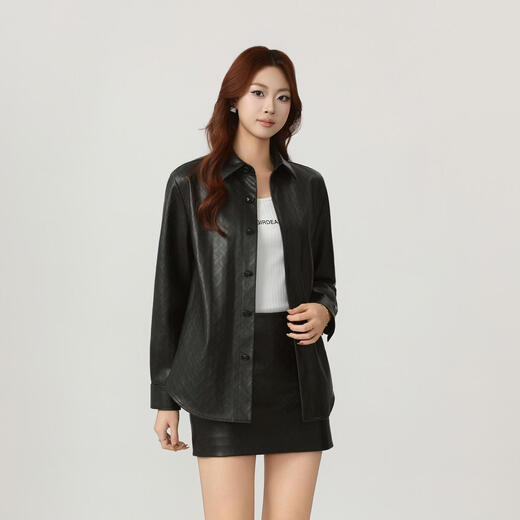GIRDEAR/Brother's early spring relaxed look, elegant and fashionable slimming leather shirt jacket 130158 black (new product) 3 (120Jin Jin is equal to 0.5kg), shipped within 48 hours, one size fits all