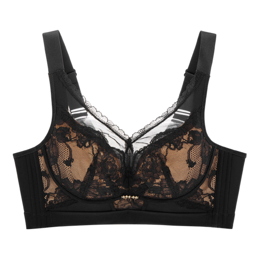 Ancient and modern (GUJIN) push-up lace hollow big breasts showing small sponge pad underwear thin lift bra black and deep skin 75B 34/75B