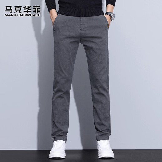 MARK FAIRWHALE Pants Men's Winter Business Casual Pants Men's Young and Middle-aged Elastic Men's Pants Long Pants Gray 32