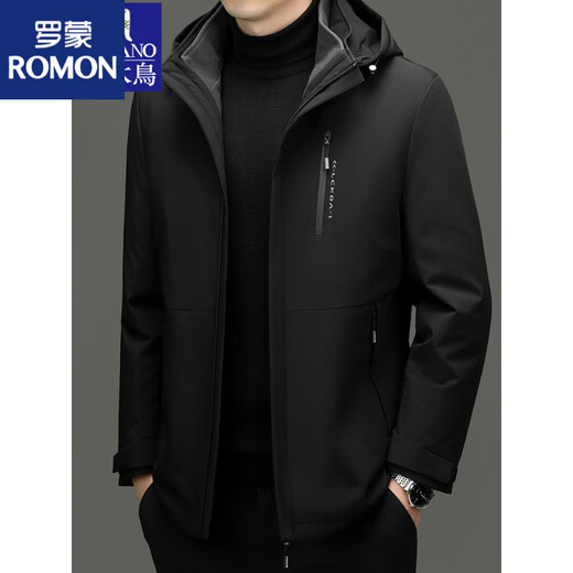 ROMON Men's Down Jacket Winter New Removable Liner Jacket Brand Three-in-One Dad Winter Clothes 656-Black M 170